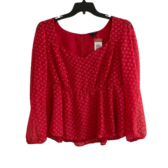TORRID Peplum Long Sleeve Heart Chiffon Blouse Sz 0, L, 12 Magenta Sheer NWT - Picture 3 of 11